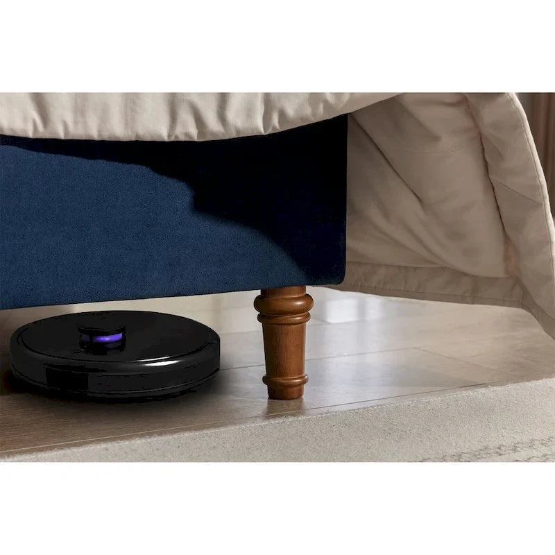 Lit double rembourré, tête de lit à oreilles, capitonné, garniture cloutée, tissu velours, lattes en bois, bleu/ivoire, pour 2 personnes