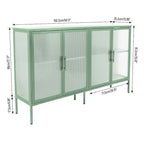 Buffet à 4 portes, portes en verre cannelé, étagère réglable, cadre en acier, dispositif anti-basculement, bleu / noir / vert menthe, utilisation par 1 personne