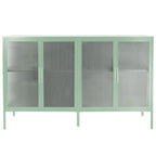 Buffet à 4 portes, portes en verre cannelé, étagère réglable, cadre en acier, dispositif anti-basculement, bleu / noir / vert menthe, utilisation par 1 personne