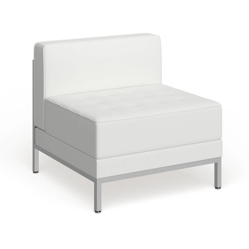Fauteuil d'appoint modulaire sans accoudoirs, assise capitonnée, cadre en acier inoxydable, blanc / noir / gris, usage individuel