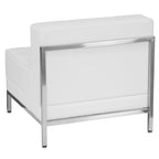 Fauteuil d'appoint modulaire sans accoudoirs, assise capitonnée, cadre en acier inoxydable, blanc / noir / gris, usage individuel
