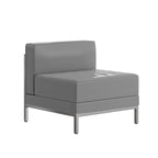 Fauteuil d'appoint modulaire sans accoudoirs, assise capitonnée, cadre en acier inoxydable, blanc / noir / gris, usage individuel