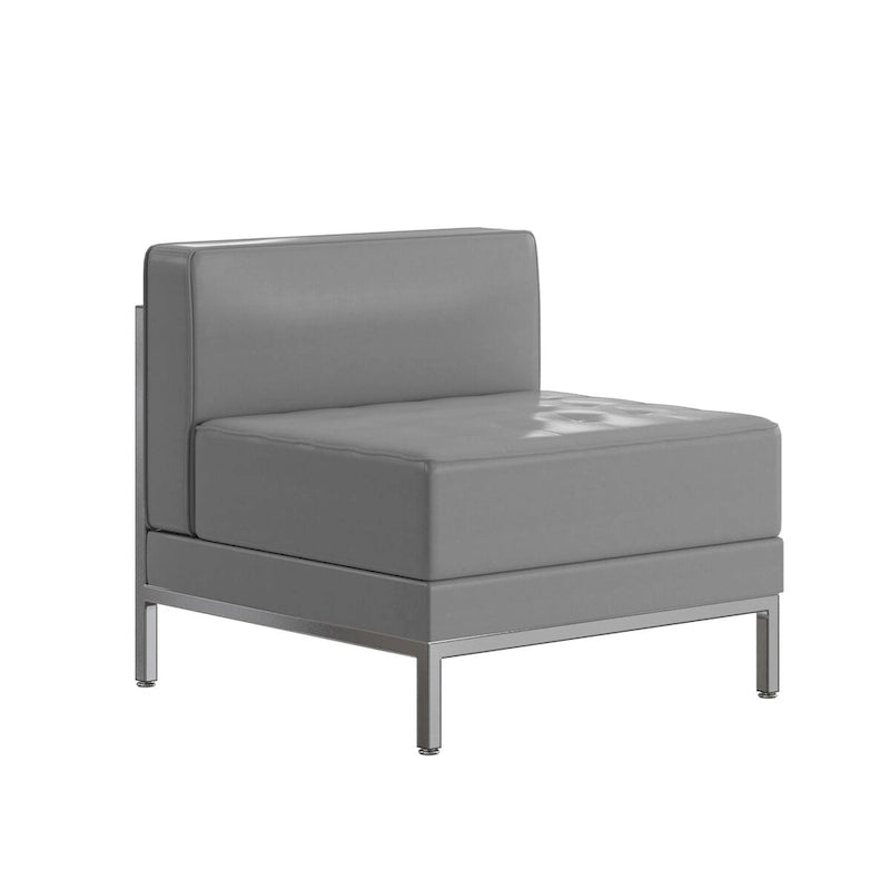 Fauteuil d'appoint modulaire sans accoudoirs, assise capitonnée, cadre en acier inoxydable, blanc / noir / gris, usage individuel
