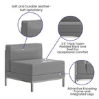 Fauteuil d'appoint modulaire sans accoudoirs, assise capitonnée, cadre en acier inoxydable, blanc / noir / gris, usage individuel