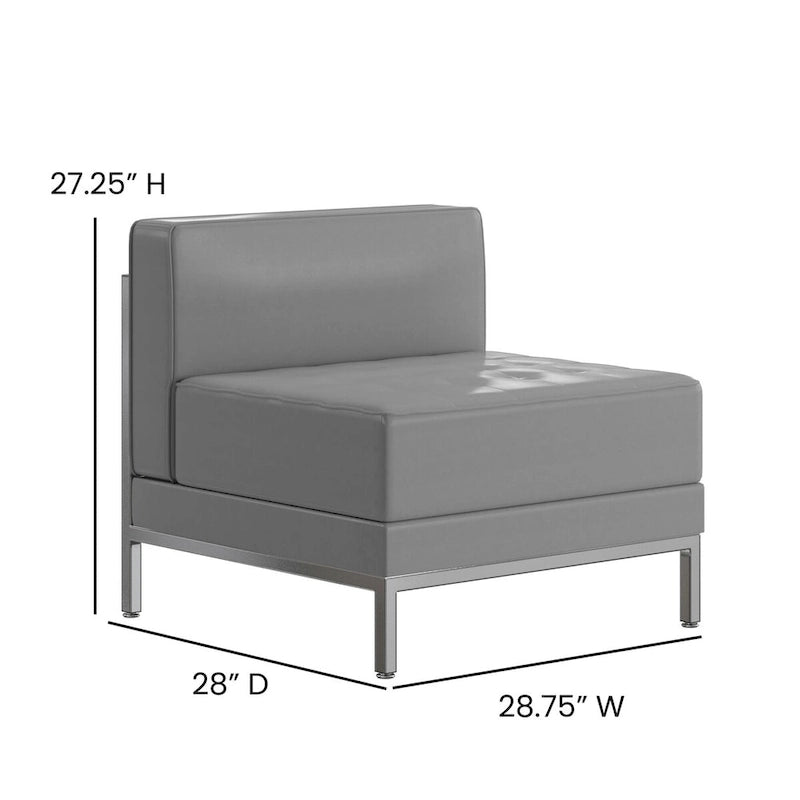 Fauteuil d'appoint modulaire sans accoudoirs, assise capitonnée, cadre en acier inoxydable, blanc / noir / gris, usage individuel