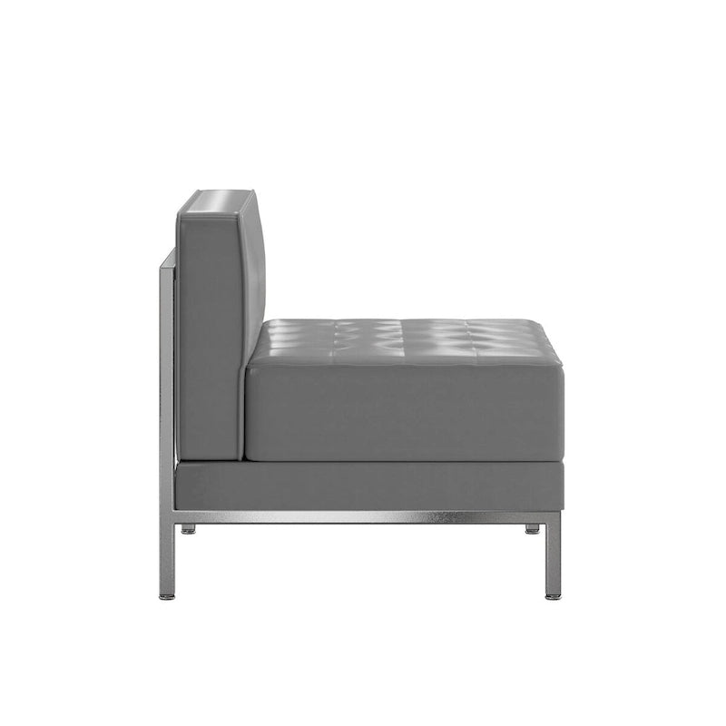 Fauteuil d'appoint modulaire sans accoudoirs, assise capitonnée, cadre en acier inoxydable, blanc / noir / gris, usage individuel