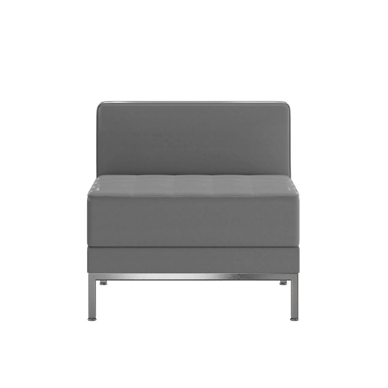 Fauteuil d'appoint modulaire sans accoudoirs, assise capitonnée, cadre en acier inoxydable, blanc / noir / gris, usage individuel