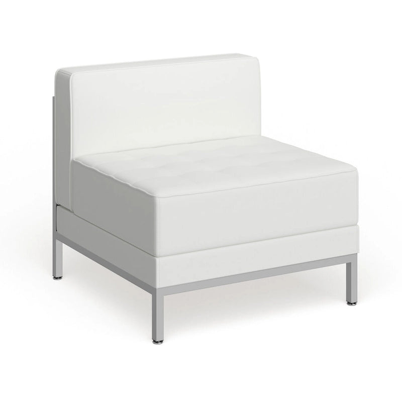 Fauteuil d'appoint modulaire sans accoudoirs, assise capitonnée, cadre en acier inoxydable, blanc / noir / gris, usage individuel