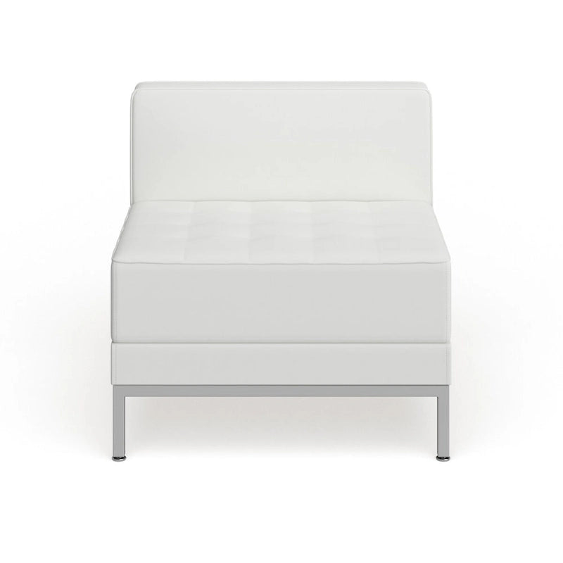 Fauteuil d'appoint modulaire sans accoudoirs, assise capitonnée, cadre en acier inoxydable, blanc / noir / gris, usage individuel
