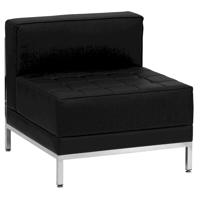 Fauteuil d'appoint modulaire sans accoudoirs, assise capitonnée, cadre en acier inoxydable, blanc / noir / gris, usage individuel