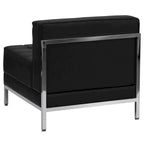Fauteuil d'appoint modulaire sans accoudoirs, assise capitonnée, cadre en acier inoxydable, blanc / noir / gris, usage individuel