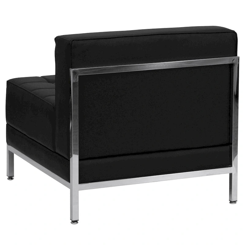 Fauteuil d'appoint modulaire sans accoudoirs, assise capitonnée, cadre en acier inoxydable, blanc / noir / gris, usage individuel