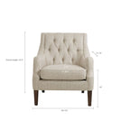 Fauteuil d'appoint, dossier capitonné, coussin d'assise amovible, pieds en bois massif couleur expresso, polyester, beige/bleu sarcelle/gris, 1 personne