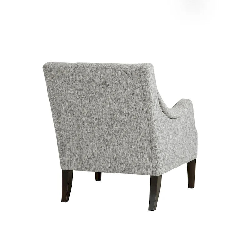 Fauteuil d'appoint, dossier capitonné, coussin d'assise amovible, pieds en bois massif couleur expresso, polyester, beige/bleu sarcelle/gris, 1 personne