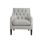 Fauteuil d'appoint, dossier capitonné, coussin d'assise amovible, pieds en bois massif couleur expresso, polyester, beige/bleu sarcelle/gris, 1 personne
