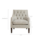 Fauteuil d'appoint, dossier capitonné, coussin d'assise amovible, pieds en bois massif couleur expresso, polyester, beige/bleu sarcelle/gris, 1 personne