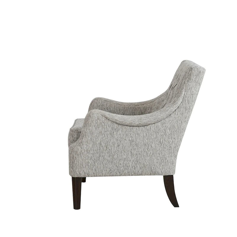 Fauteuil d'appoint, dossier capitonné, coussin d'assise amovible, pieds en bois massif couleur expresso, polyester, beige/bleu sarcelle/gris, 1 personne