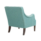 Fauteuil d'appoint, dossier capitonné, coussin d'assise amovible, pieds en bois massif couleur expresso, polyester, beige/bleu sarcelle/gris, 1 personne