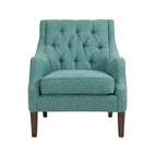 Fauteuil d'appoint, dossier capitonné, coussin d'assise amovible, pieds en bois massif couleur expresso, polyester, beige/bleu sarcelle/gris, 1 personne