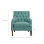 Fauteuil d'appoint, dossier capitonné, coussin d'assise amovible, pieds en bois massif couleur expresso, polyester, beige/bleu sarcelle/gris, 1 personne
