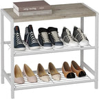 Meuble à chaussures 3 niveaux, accents de bois, surface supérieure plate, chêne blanc, pour 1 personne