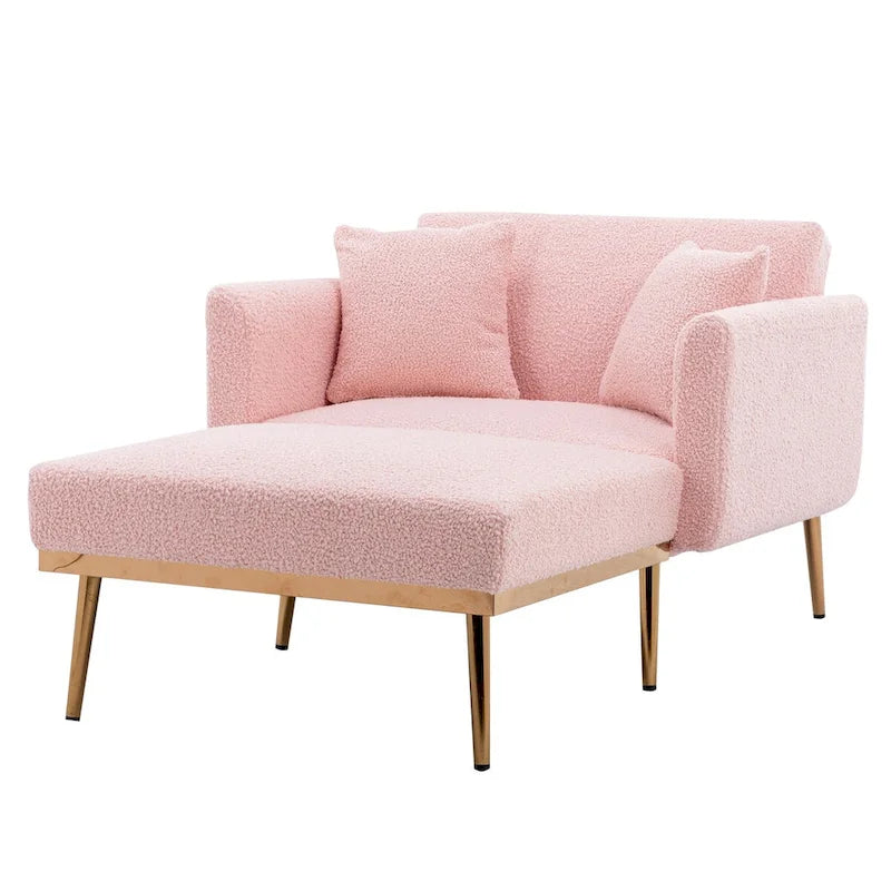Fauteuil crapaud, tissu bouclette, dossier incurvé, pieds en fer doré rose, blanc / gris / rose / orange, usage individuel