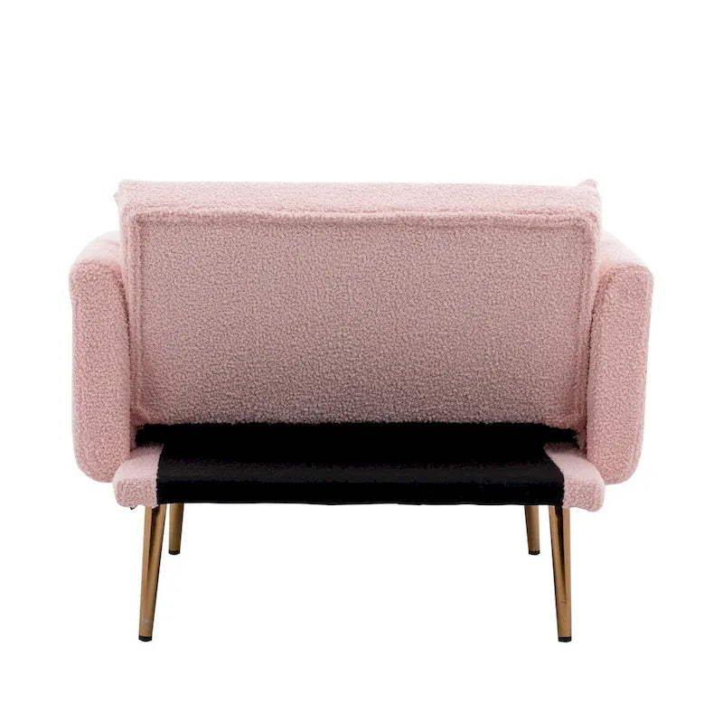 Fauteuil crapaud, tissu bouclette, dossier incurvé, pieds en fer doré rose, blanc / gris / rose / orange, usage individuel