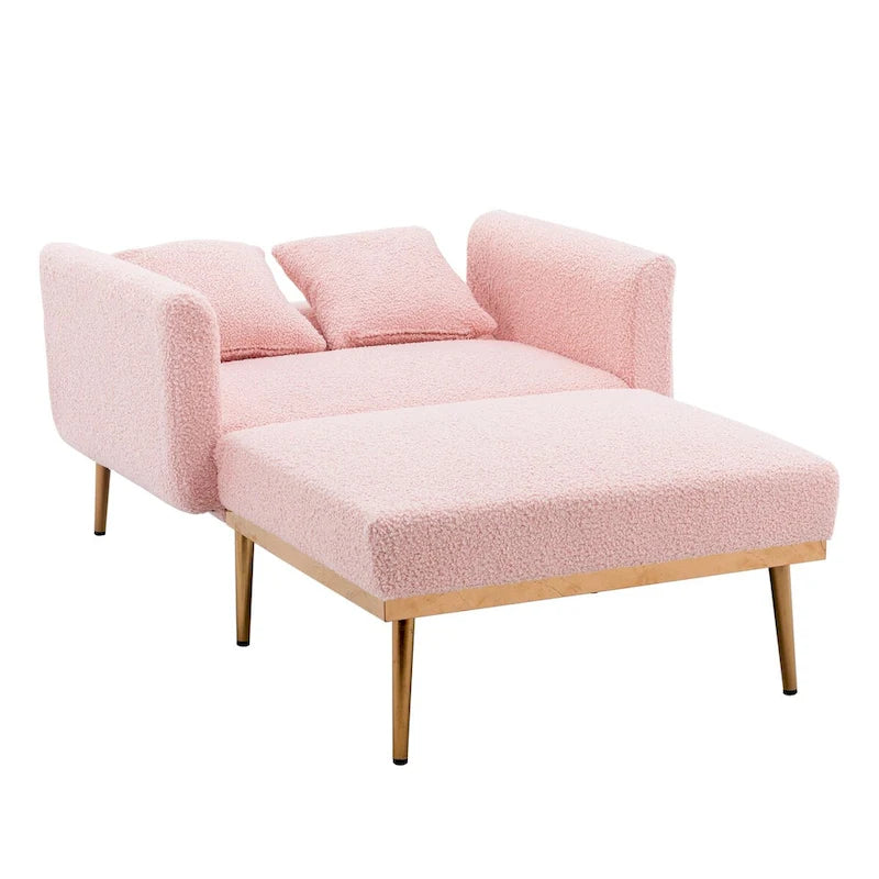 Fauteuil crapaud, tissu bouclette, dossier incurvé, pieds en fer doré rose, blanc / gris / rose / orange, usage individuel