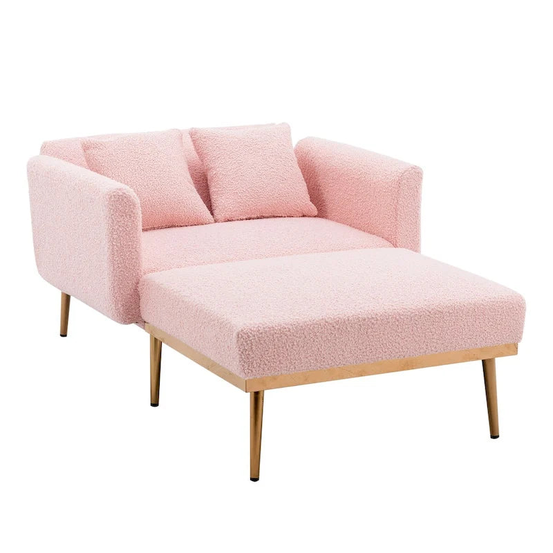 Fauteuil crapaud, tissu bouclette, dossier incurvé, pieds en fer doré rose, blanc / gris / rose / orange, usage individuel