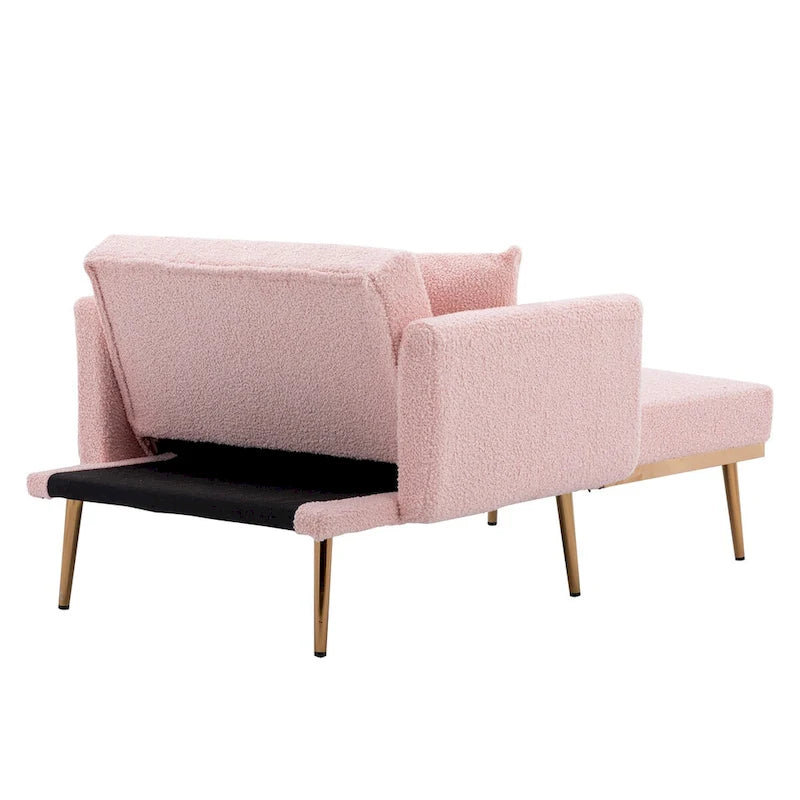 Fauteuil crapaud, tissu bouclette, dossier incurvé, pieds en fer doré rose, blanc / gris / rose / orange, usage individuel