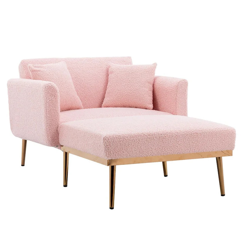Fauteuil crapaud, tissu bouclette, dossier incurvé, pieds en fer doré rose, blanc / gris / rose / orange, usage individuel
