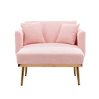 Fauteuil crapaud, tissu bouclette, dossier incurvé, pieds en fer doré rose, blanc / gris / rose / orange, usage individuel