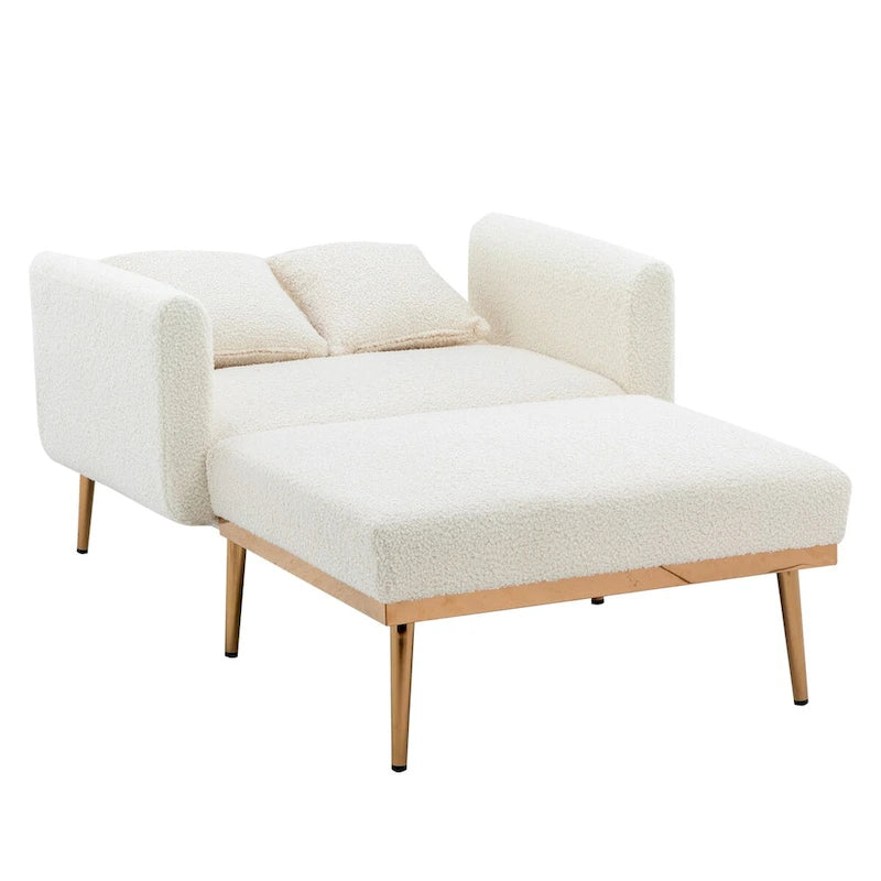 Fauteuil crapaud, tissu bouclette, dossier incurvé, pieds en fer doré rose, blanc / gris / rose / orange, usage individuel
