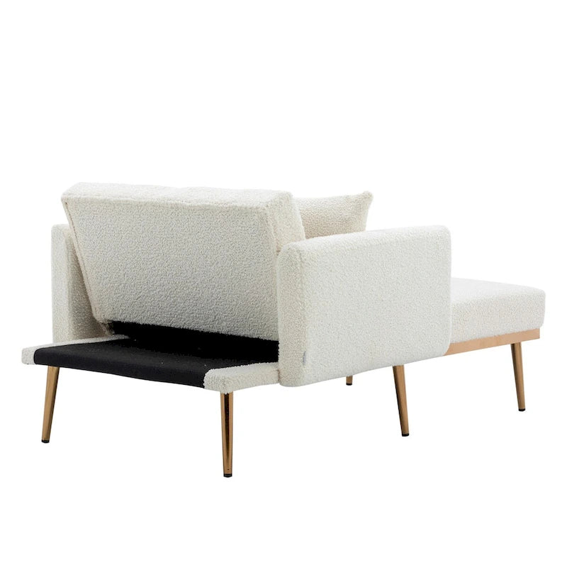 Fauteuil crapaud, tissu bouclette, dossier incurvé, pieds en fer doré rose, blanc / gris / rose / orange, usage individuel