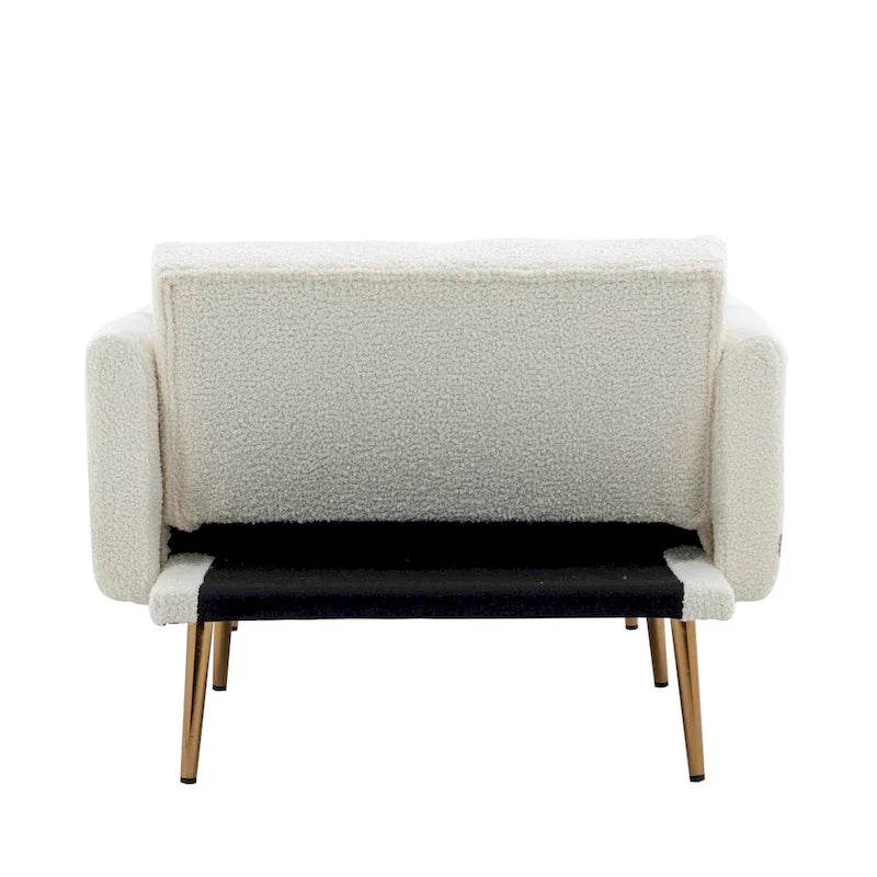 Fauteuil crapaud, tissu bouclette, dossier incurvé, pieds en fer doré rose, blanc / gris / rose / orange, usage individuel