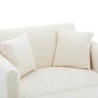 Fauteuil crapaud, tissu bouclette, dossier incurvé, pieds en fer doré rose, blanc / gris / rose / orange, usage individuel