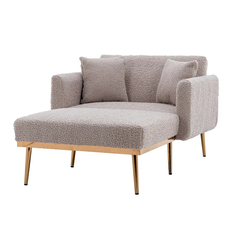 Fauteuil crapaud, tissu bouclette, dossier incurvé, pieds en fer doré rose, blanc / gris / rose / orange, usage individuel