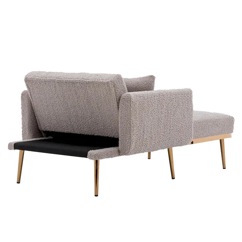 Fauteuil crapaud, tissu bouclette, dossier incurvé, pieds en fer doré rose, blanc / gris / rose / orange, usage individuel