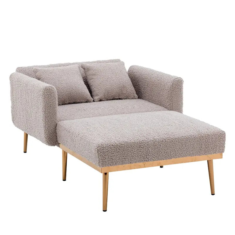 Fauteuil crapaud, tissu bouclette, dossier incurvé, pieds en fer doré rose, blanc / gris / rose / orange, usage individuel