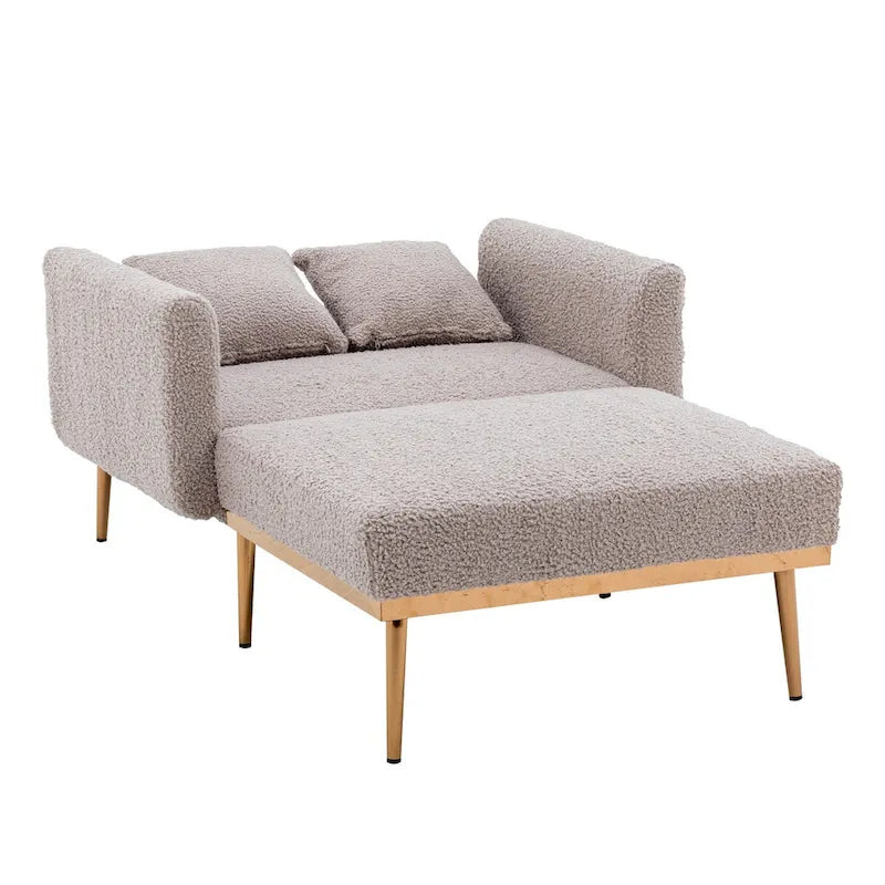 Fauteuil crapaud, tissu bouclette, dossier incurvé, pieds en fer doré rose, blanc / gris / rose / orange, usage individuel