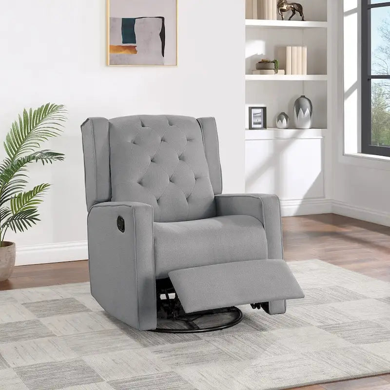 Fauteuil inclinable, pivotant et coulissant, avec dossier à oreilles, coussin capitonné, mouvement manuel, en polyfibre, gris/fumée, pour 1 personne