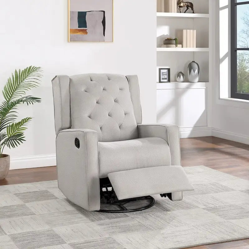 Fauteuil inclinable, pivotant et coulissant, avec dossier à oreilles, coussin capitonné, mouvement manuel, en polyfibre, gris/fumée, pour 1 personne
