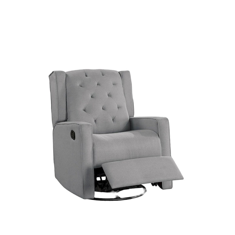 Fauteuil inclinable, pivotant et coulissant, avec dossier à oreilles, coussin capitonné, mouvement manuel, en polyfibre, gris/fumée, pour 1 personne