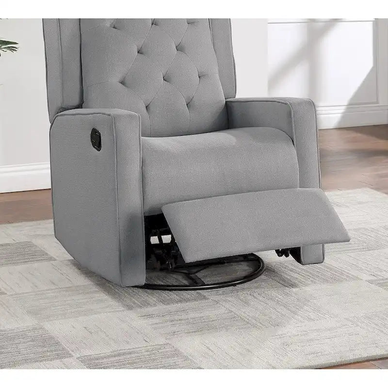 Fauteuil inclinable, pivotant et coulissant, avec dossier à oreilles, coussin capitonné, mouvement manuel, en polyfibre, gris/fumée, pour 1 personne