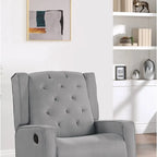 Fauteuil inclinable, pivotant et coulissant, avec dossier à oreilles, coussin capitonné, mouvement manuel, en polyfibre, gris/fumée, pour 1 personne