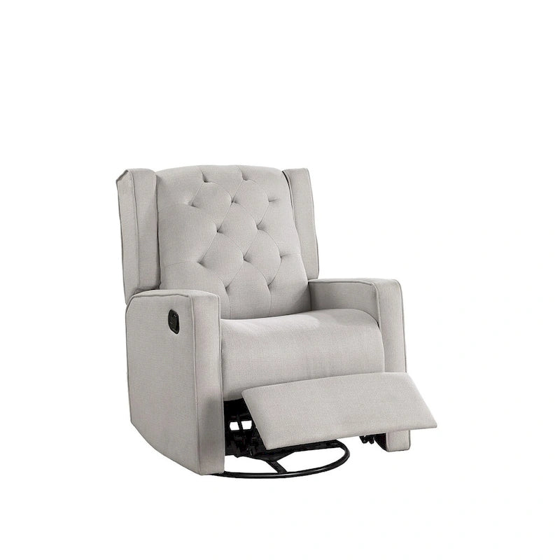Fauteuil inclinable, pivotant et coulissant, avec dossier à oreilles, coussin capitonné, mouvement manuel, en polyfibre, gris/fumée, pour 1 personne