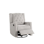 Fauteuil inclinable, pivotant et coulissant, avec dossier à oreilles, coussin capitonné, mouvement manuel, en polyfibre, gris/fumée, pour 1 personne