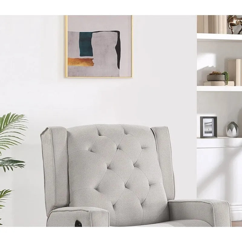 Fauteuil inclinable, pivotant et coulissant, avec dossier à oreilles, coussin capitonné, mouvement manuel, en polyfibre, gris/fumée, pour 1 personne