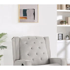 Fauteuil inclinable, pivotant et coulissant, avec dossier à oreilles, coussin capitonné, mouvement manuel, en polyfibre, gris/fumée, pour 1 personne