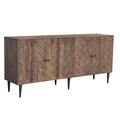 Buffet 4 portes, motif vague, bois d'acacia et de manguier, étagères intérieures fixes, pieds et quincaillerie noirs, style mi-siècle, noyer / noisette / blanchi, utilisation par 1 personne